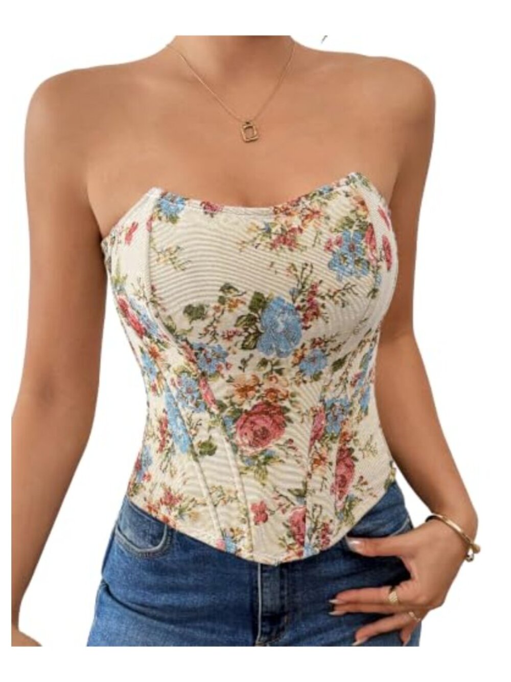 Strapless Floral Corset Top Sweetheart Bustier Crop